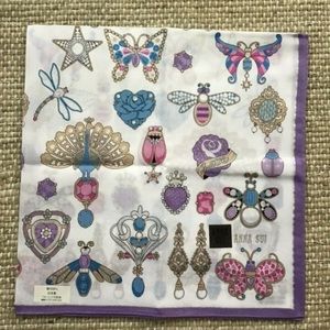 New with tag Anna Sui Cotton Scarf Handkerchief Silver Glitter Butterfly Jewels